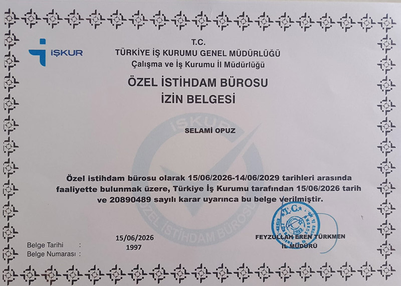 İŞKUR Özel İstihdam Bürosu İzin Belgesi